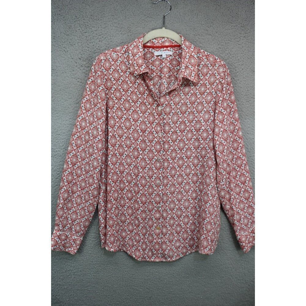 Foxcroft Long Sleeve Silky Button Up Blouse-Size 8-Southwestern